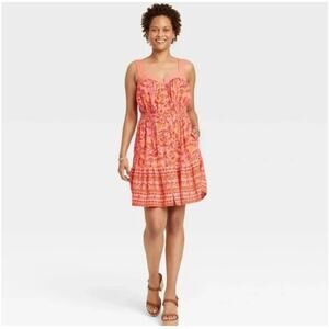 Knox Rose 2X Orange Sun Dress Tiered Layered Boho Cottage Floral Prairie